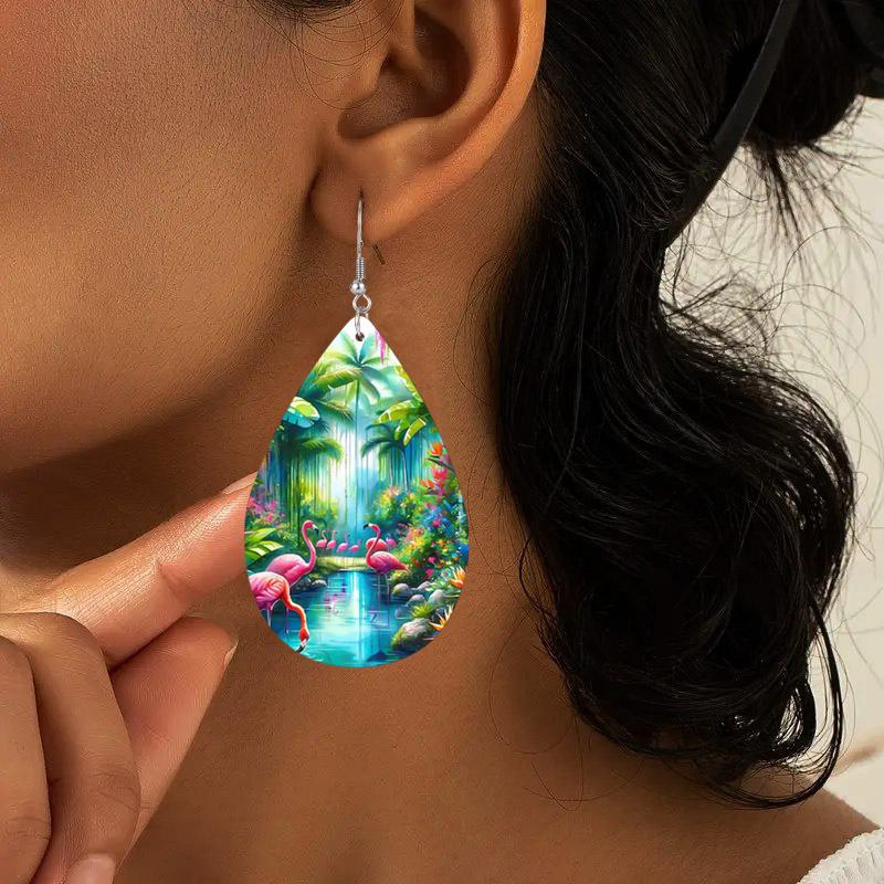 Unique Flamingo PU Leather Earrings Fashion Earrings Holiday Gifts for Friends Party Fashion Accessories Elegant Earrings Party Earrings