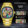 Luxury Comic Cartoon Dial Square Quartz Men's Watch Casual Calendar Stainless Steel Waterproof Sport Men Watches Clock