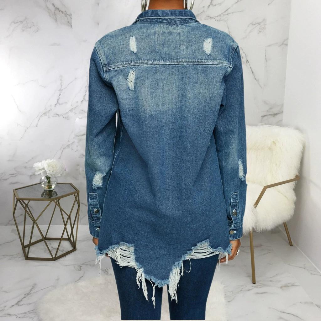 Women Jeans Jackets Spring Summer Ripped Denim Vintage Casual Denim Jacket Long Sleeve Female Chic Coat Streetwear 2026