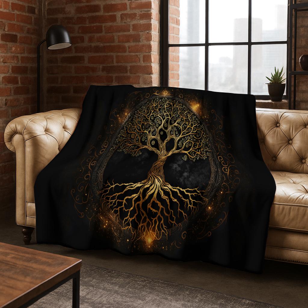 

Nature Viking Yggdrasil Norse Tree of Life Flannel Blanket Soft Warm Blanket for Bedroom Room Living Room Travel Camping Picnic 75x90cm