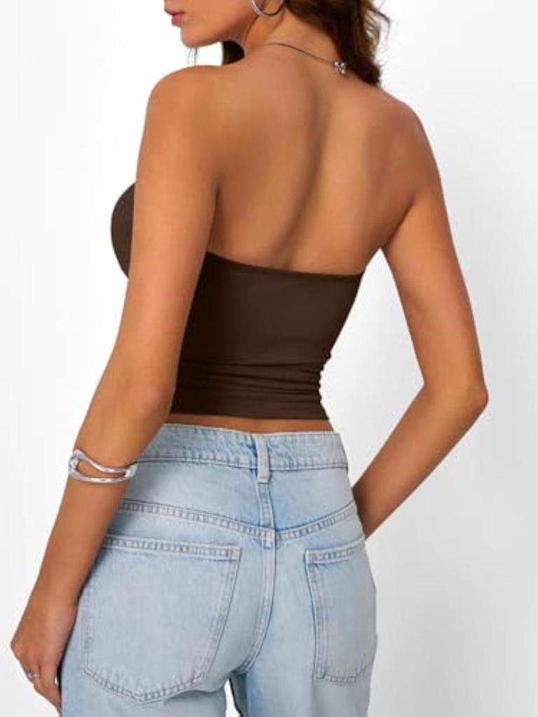 Damen Bandeau gerafftes Crop-Top - Lässig, Vielseitig, Eng anliegend