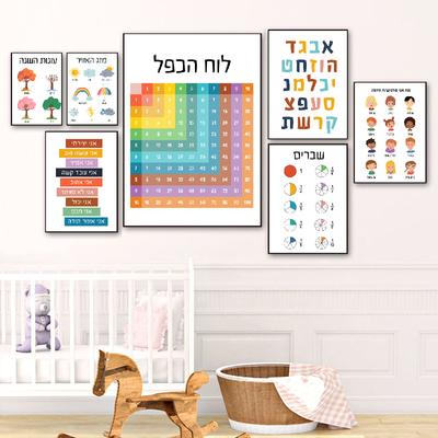 Nordic Hebrew Letters Alphabet Jewish Number Day Time Wall Art Canvas Painting Posters And Prints Wall Pictures Kids Room Decor