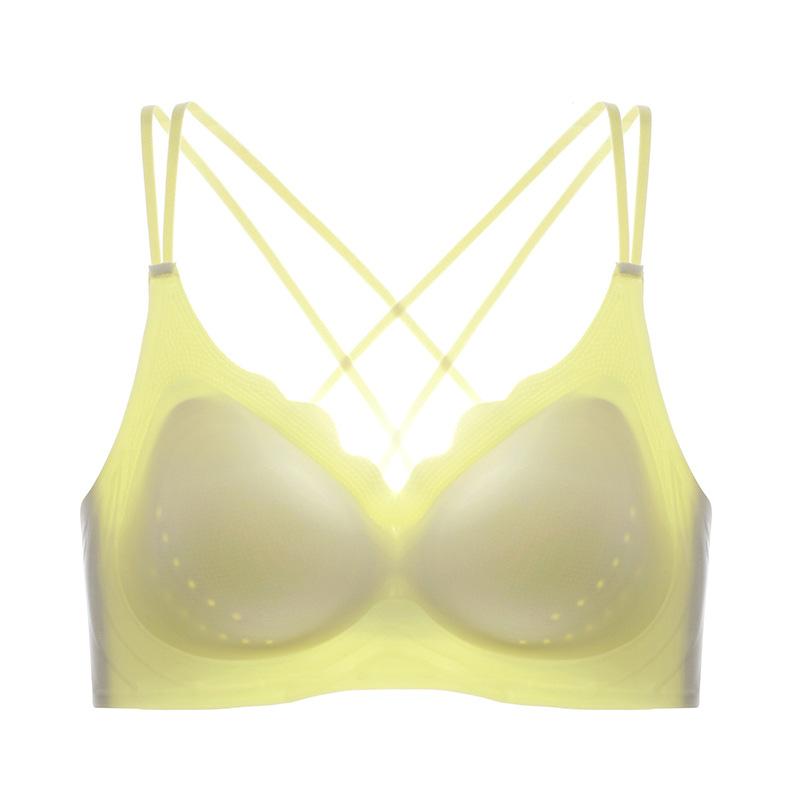 

Cross beautiful back women s thin shoulder straps 1111 summer ice silk no steel ring breathable girl bra cover xl(recommended 62.5-70kg 38/85abc) жовтий