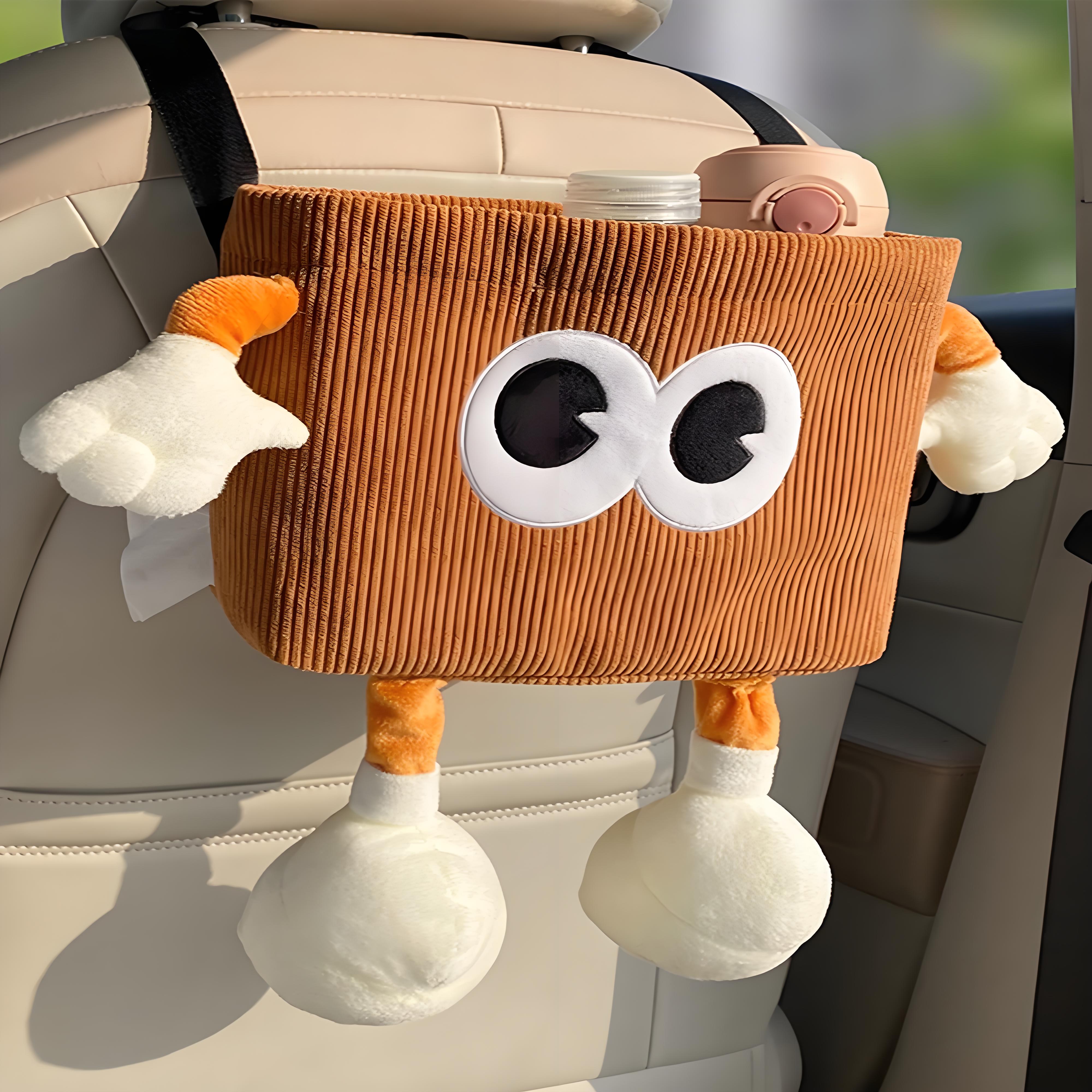 

Cute Animal Car Trash Can, 2-Function Hanging Organizer with Tissue Dispenser - Plush Seat Back Storage Bag