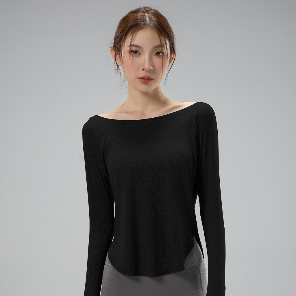 Women's One-Shoulder Yoga Cardigan T-Shirt, Body-Concealing, Casual Sportswear for Pilates.