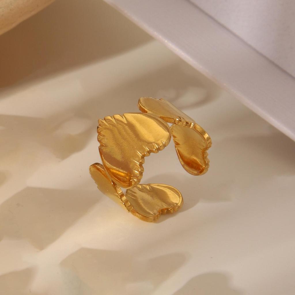 Elegant 18k Gold-Plated Stainless Steel Open Ring with Unique Korean Design