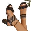 Fashion Advanced Sense Summer Fashion Heel Women's Sandals Shoes for Women 2025 New Buckle Strap Peep Toe Floral Square Heel Sandals