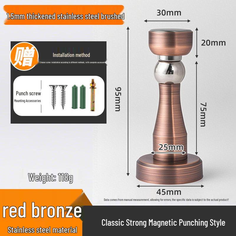 Magnetic Stainless Steel Door Stopper - Anti-Collision Wall Mount, No-Drilling, Strong Magnet for Indoor Use.