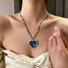 Luxury Classic Blue Ocean Star Inlay Zircon Chin Crystal Pendant Necklace for Women Weding Party Trendy Temperament Jewelry Gift