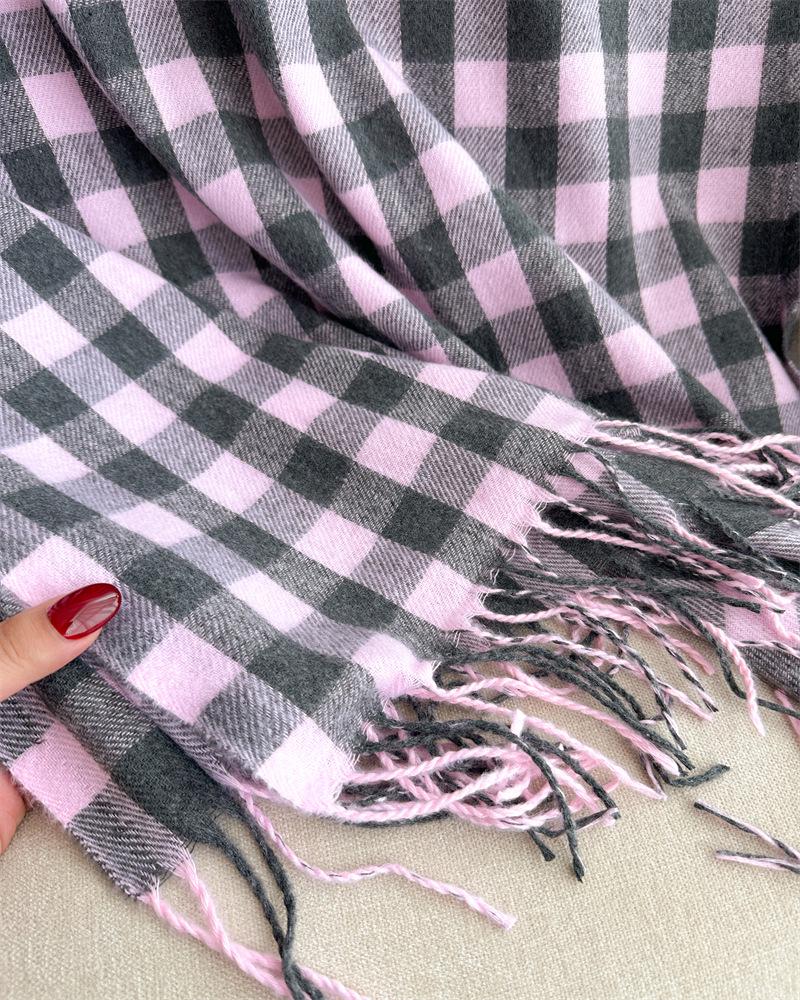 Stilvoller koreanischer Karoschal mit Kaschmirgefühl - Damen Quastenschal für Herbst & Winter