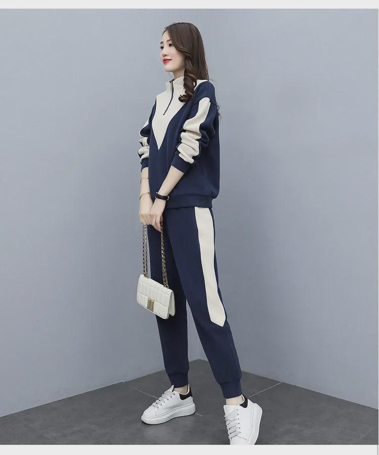 #398 Women's Thick Velvet Sport Suit, Autumn/Winter 2023: Long-Sleeve Sweater & Casual Two-Piece Set - Trendy Korean Style