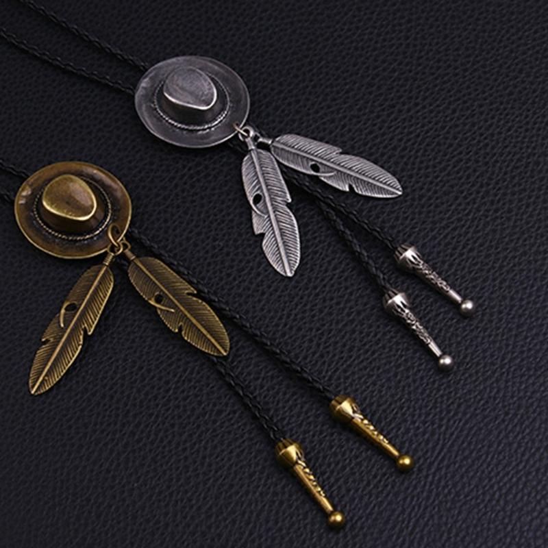 Country Style Bolo Tie Feathe Cowboy Jazz Hat Necktie Necklace Costume Accessory