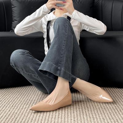 Zapatos Planos de Charol Nude Francés 2025 con Punta Fina para Mujer - Zapatos Versátiles de Corte Bajo para el Trabajo