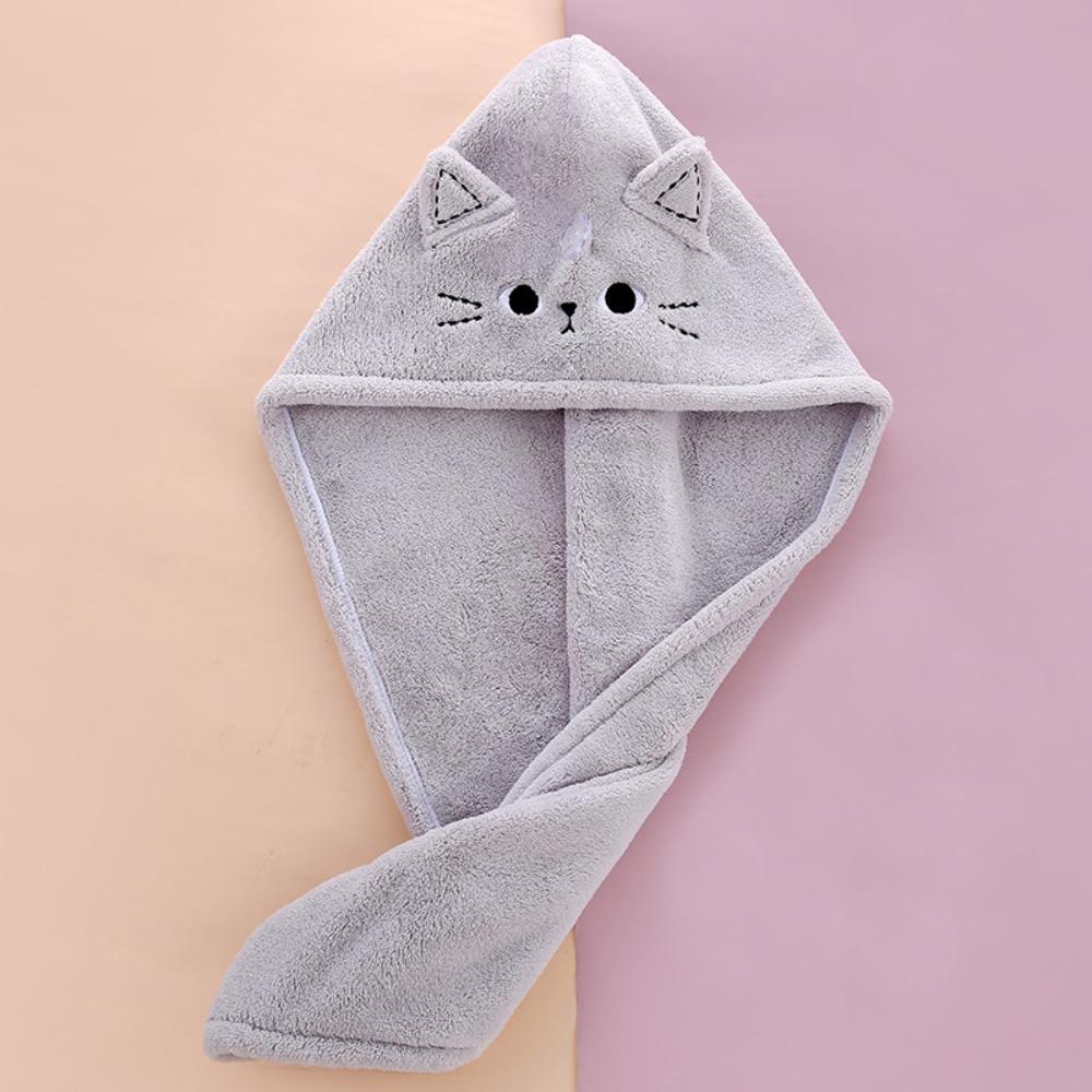 

Coral Fleece Hair Towel Cartoon Cat Design Quick Dry Hat New Hair Cap