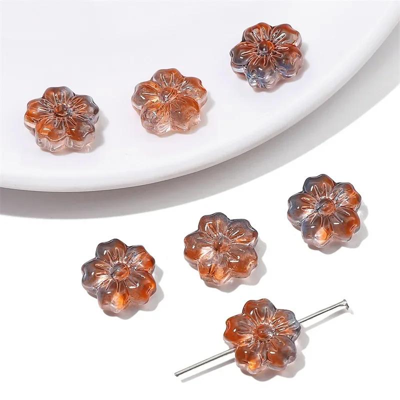 ZW40 10Pcs Transparent Fresh Feeling Gradient Exquisite Glass Beads Cherry Blossom Handmade DIY Bracelet Earrings Material