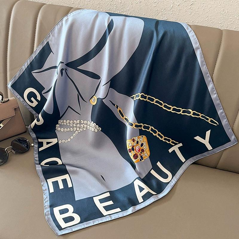 Luxury New Style Square Headscarf Women Sunscreen Beach Kerchief Popular The Four Seasons Scarves  Design 70X70CM Silk Hijab
