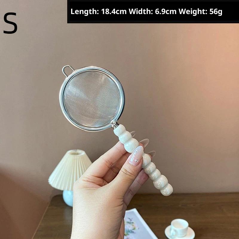 

New Tea Strainer With Pearl Ceramic Handle Stainless Steel Fine Leak Mesh Sieve Spice Tea Leaf Coffee Filters Teapot Accessories L
