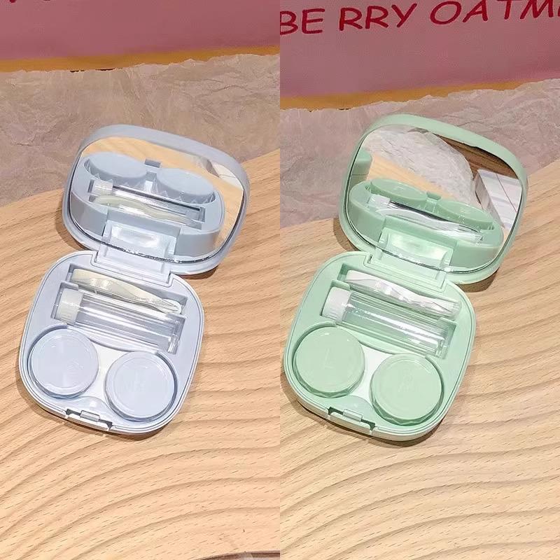 Macaron Girl Student Contact Lens Case with Mirror - Portable, Simple Storage Box