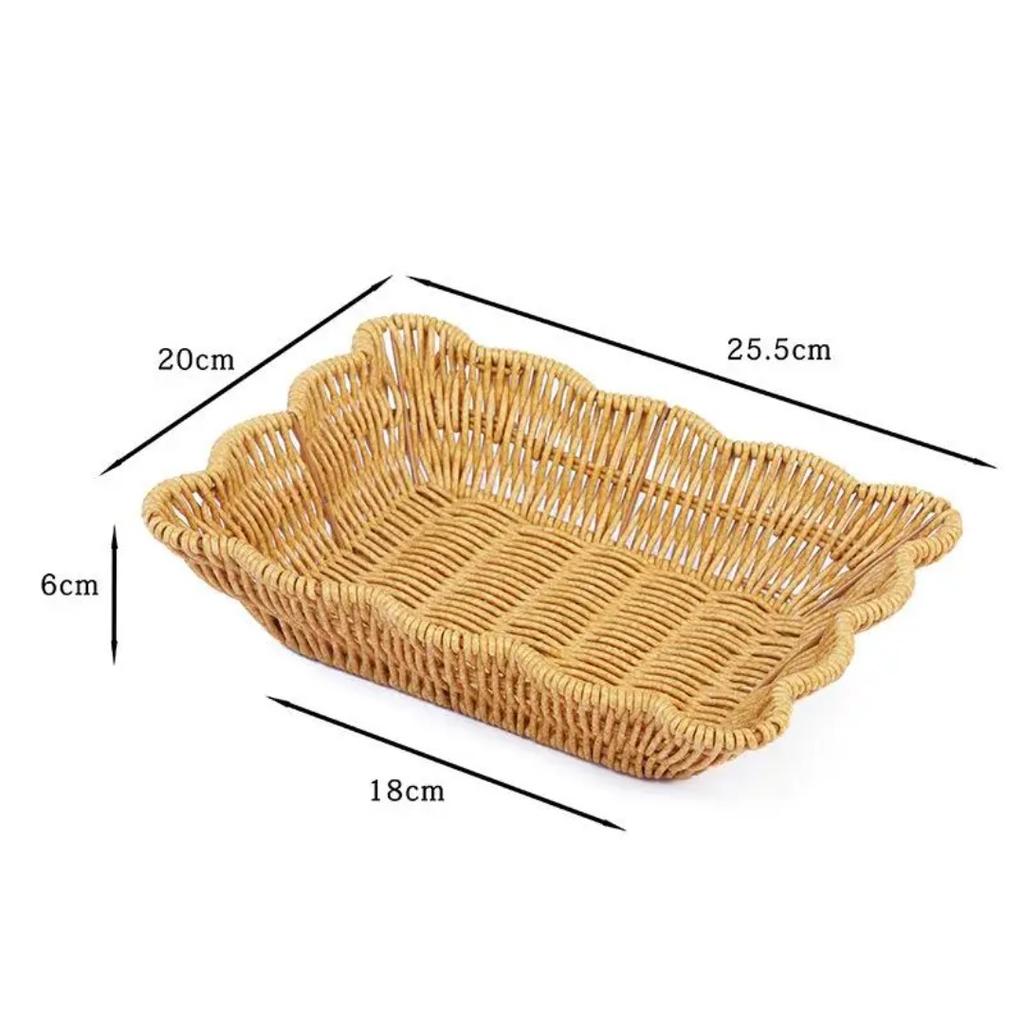 Woven Storage Basket Imitation Rattan Organizer Fruit Bread Container Home Kitchen Restaurant Display Tray Durable Multi-Use