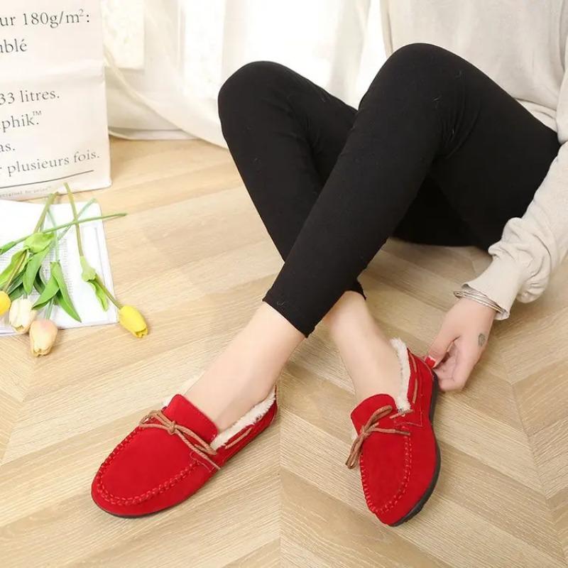 Women's House Slippers Indoor Outdoor Moccasin Fuzzy Fluffy Furry Loafers Suede Leather Warm Shoes
