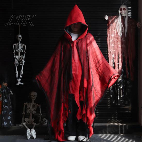 Stage Performance Ghost Cloak Grim Reaper Hooded for Men Women, Adult Scary Gothic Gauze Cape Wizard Cape, Halloween Cosplay Costume Masquerade Party