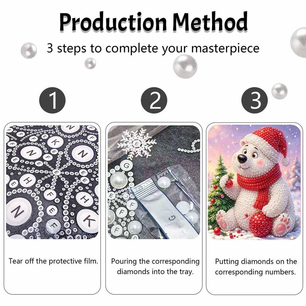 Christmas Polar Bear Pearl Painting Kit Festive Winter Holiday Theme DIY Sparkling Bead Canvas Aesthetic Craft Wall Decor Home Ornament
