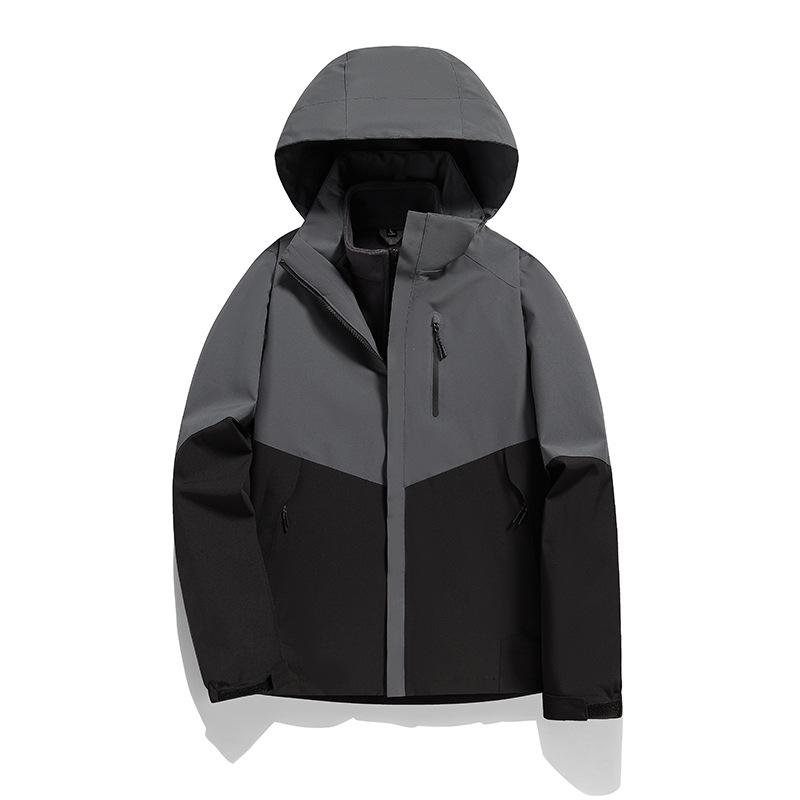 Unisex Color Block 3-in-1 Hooded Windproof Jacket with Detachable Down Liner M