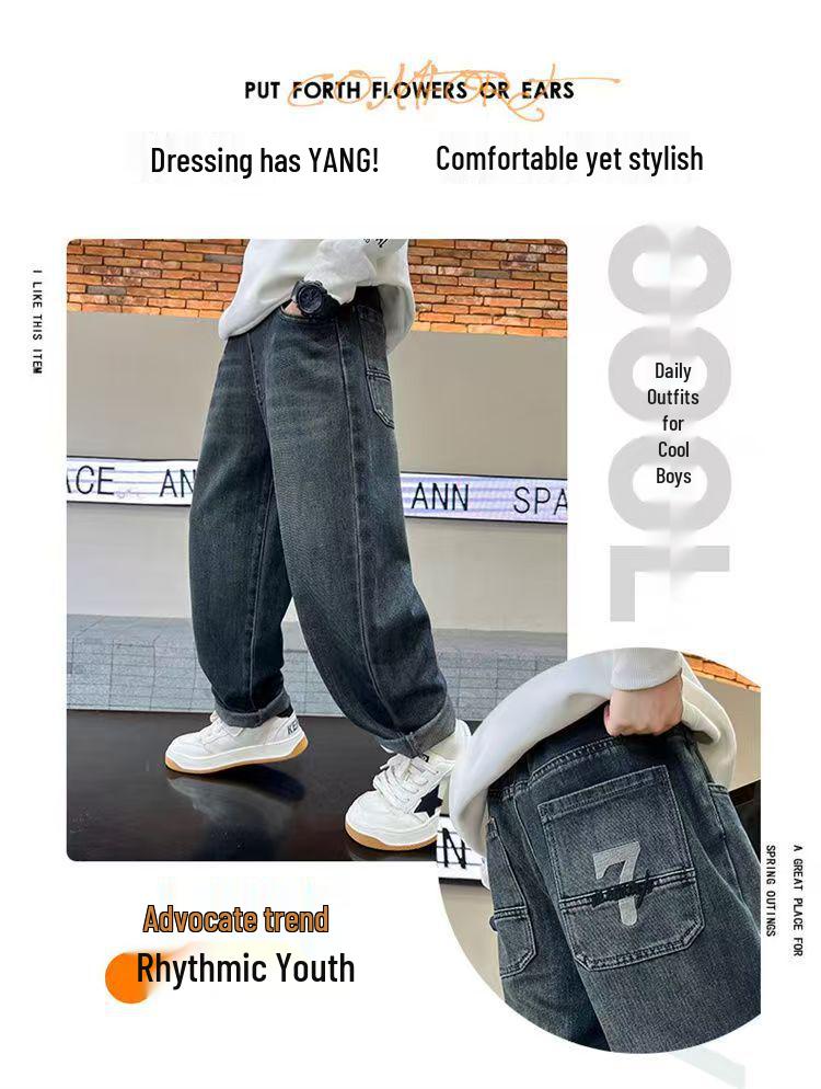 Boys' Stylish Spring/Autumn Jeans - Trendy Casual Long Pants for Medium and Large Kids