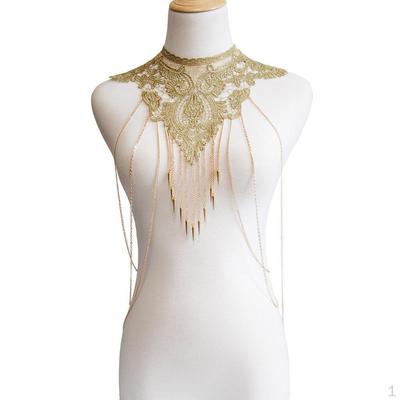 Collana con nappa e imbracatura retrò gotica a strati vintage con catena per reggiseno bikini per ragazze
