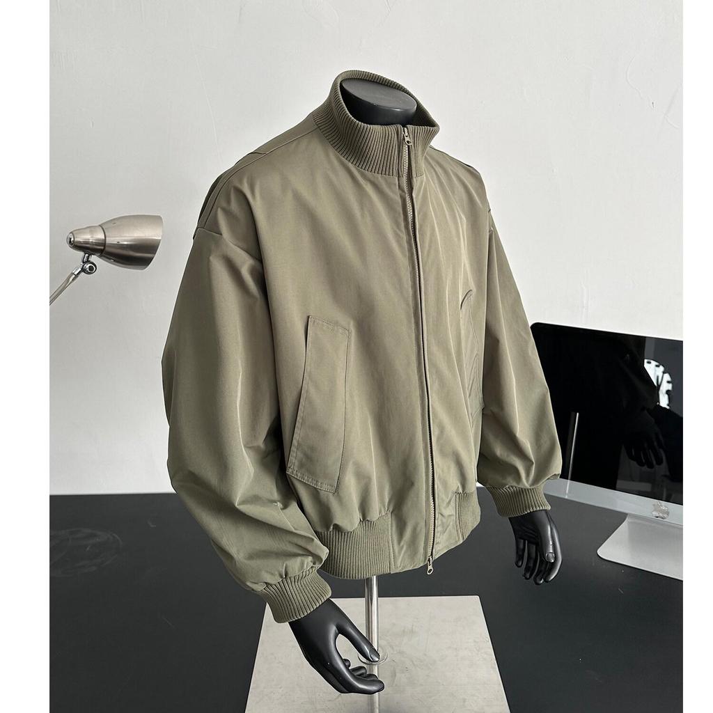 American Retro Men's Oversized Pilot Jacket - Trendy Spring/Autumn Stand Collar Baseball Style