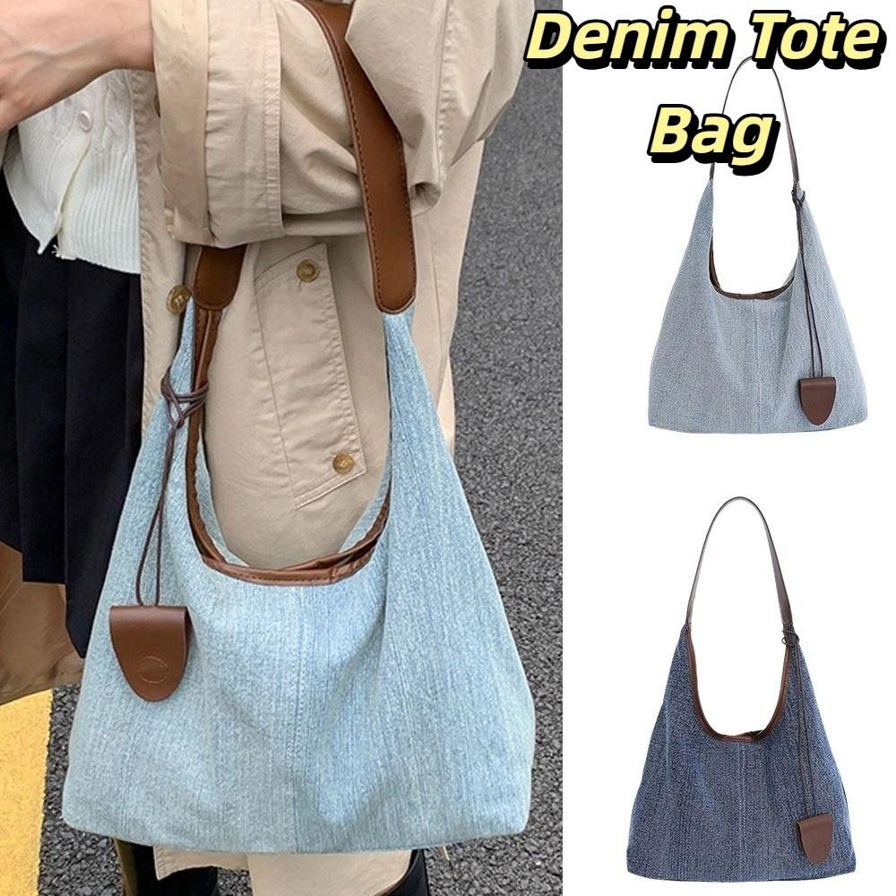 Cowboy Canvas Shoulder Bag Harajuku Commuting Underarm Bag Fashion Denim Tote Bag  Daily