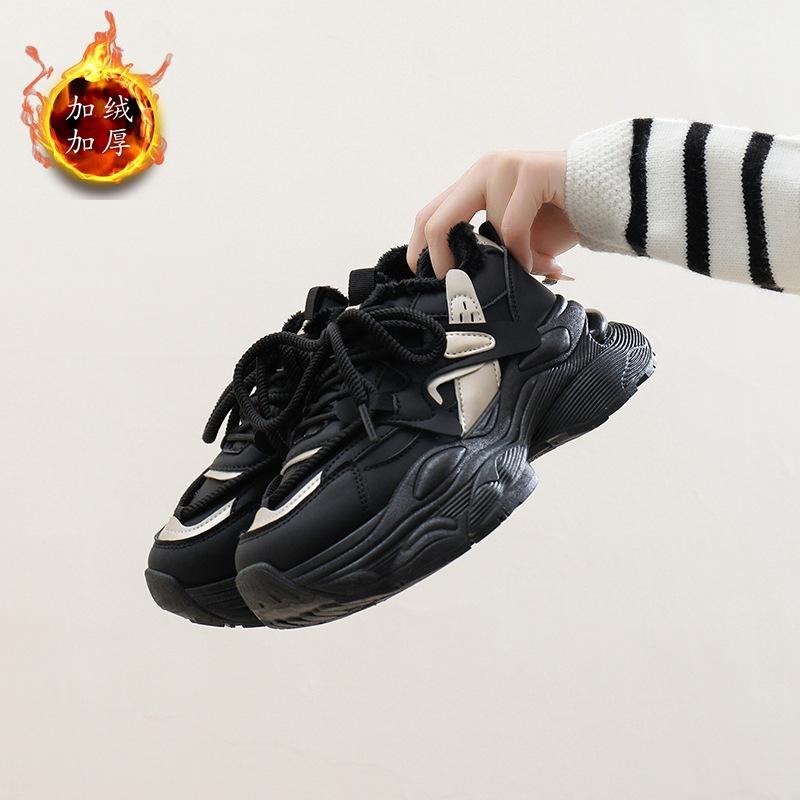 

Женские ботинки для папы 2024 года, новые зимние универсальные утолщенные бархатные теплые ботинки Martin, короткие хлопковые туфли, повседневные G17-1 40 чёрный