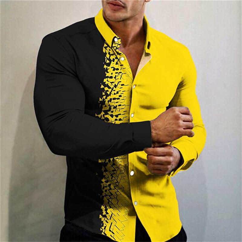 Men's T-shirt Suit Button Shirt Half Splicing Trend Geometric Flower Clear Pattern Soft and Comfortable Shirt Clothing