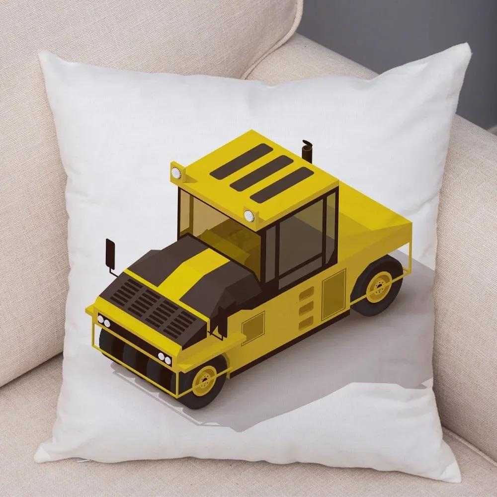 Cartoon Excavator Bulldozer Pillowcase Car Ornaments Office Living Room Sofa Home Pillowcase