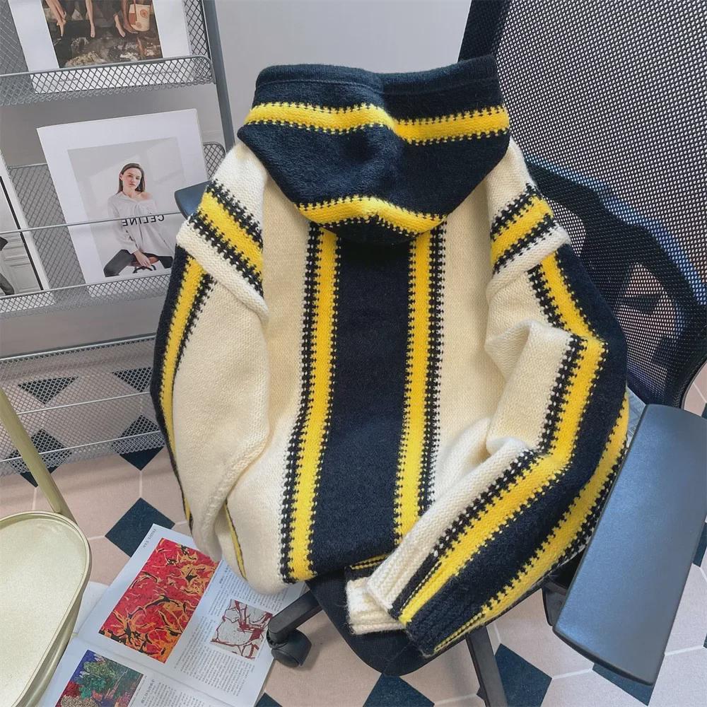 Unisex Oversized Hooded Striped Sweater for Autumn/Winter