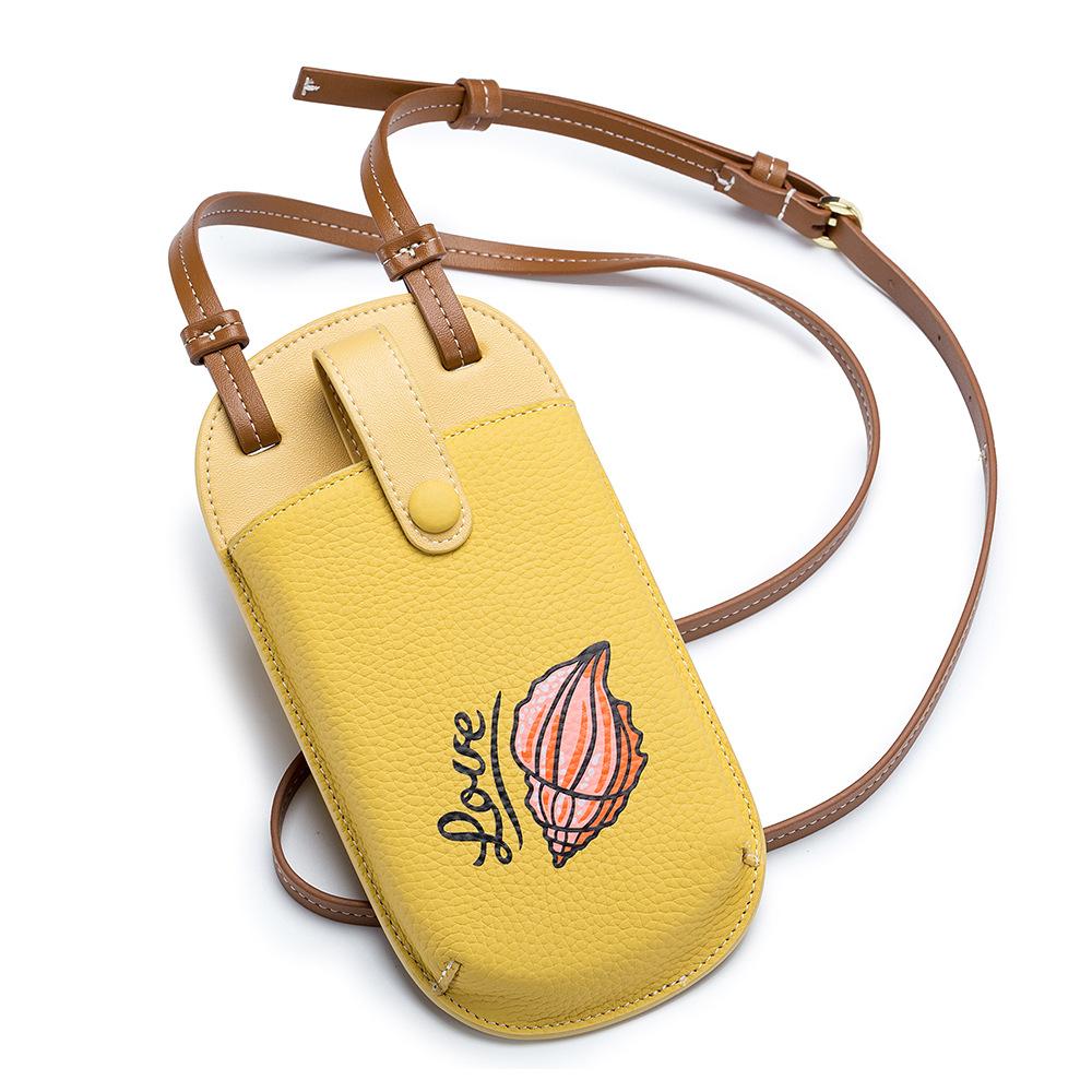 

New creative contrasting color mobile phone bag niche design first-layer cowhide vertical versatile mini oblique span small bag жёлтый