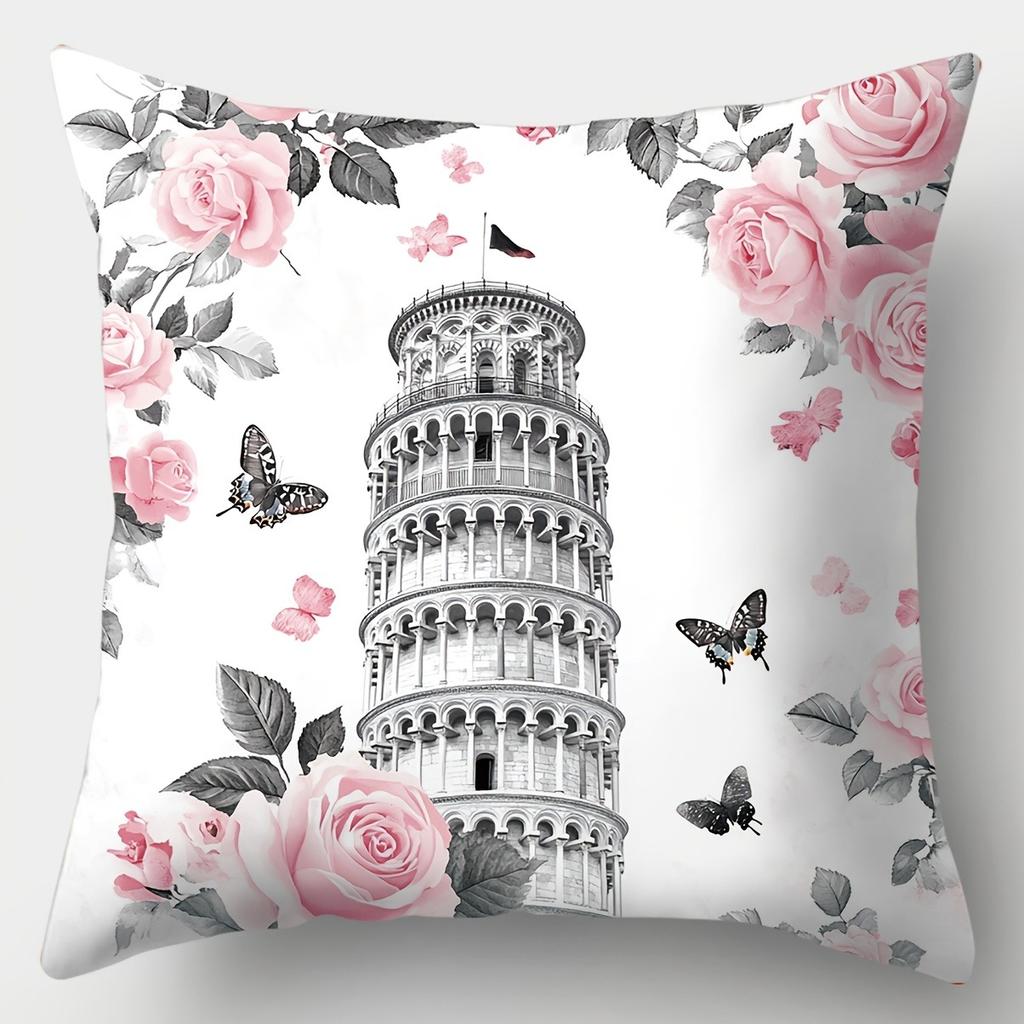 Romantic Landmark - floral PillowcasesBedroom Living Room Sofa Home Decor Polyester Cushion Cover with Zipper