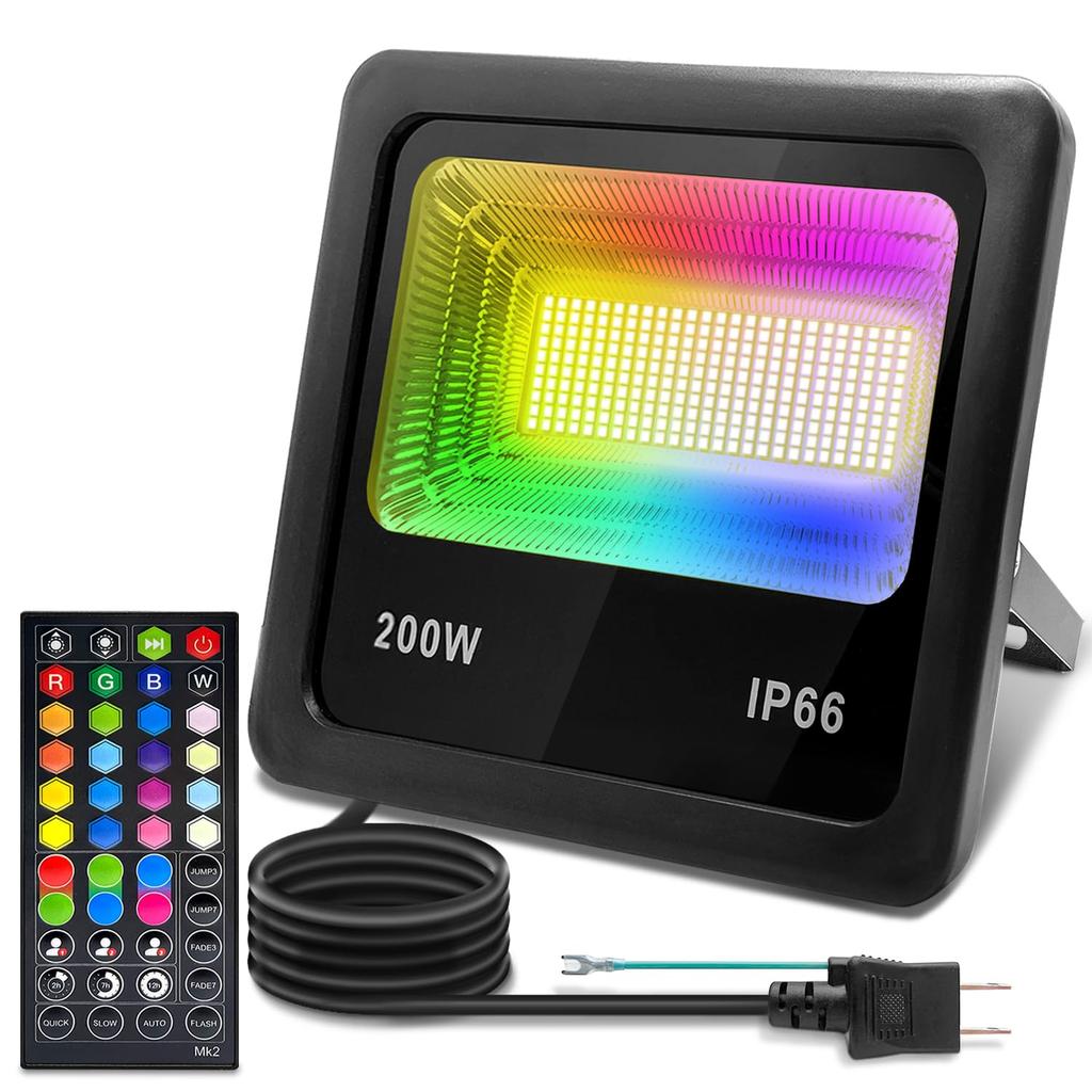 200W LED RGB Remote Control 20 Multiple Flashing Timing Perfect for Home and Indoor and Outdoor Lighting Floodlight, Color-Changing Strip, Colors,