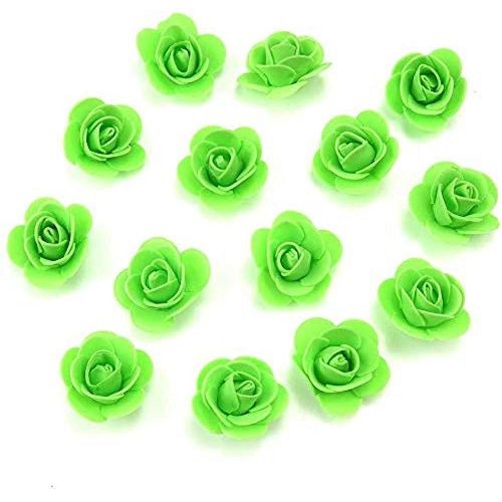 Artificial Mini Green Rose Flower for Decoration, Home Decor and Craft Faux Flowers (Size: 3cm, Pack of 100)