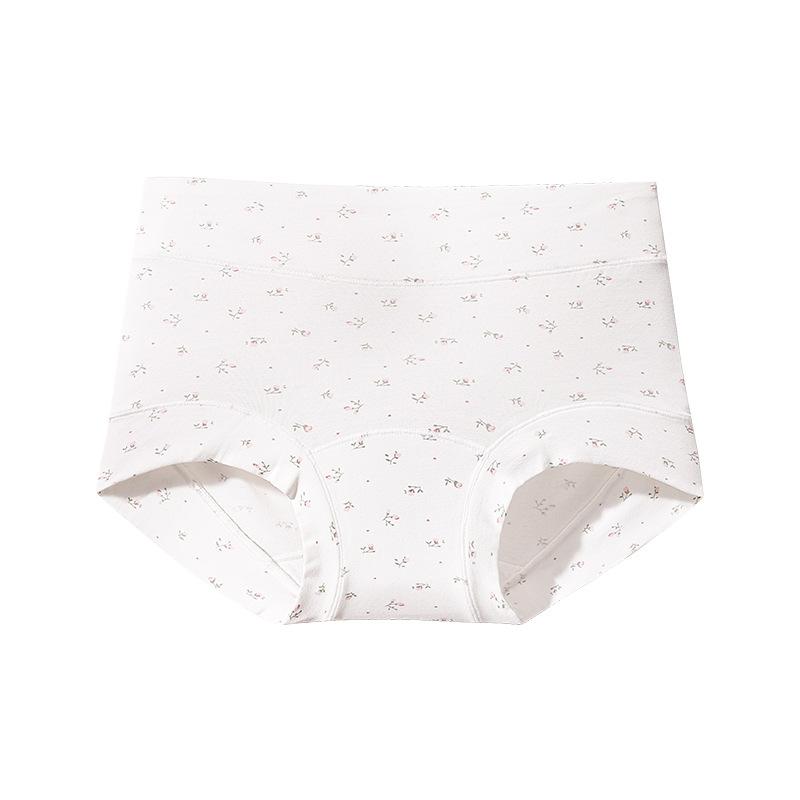 Female Spring and Autumn Fresh Printed Cotton 10A Anti Bacteria Extended Crotch Breathable Mid Waist Underwear