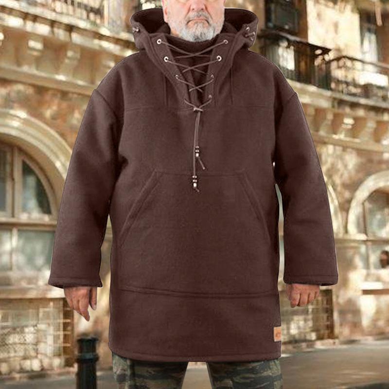 Available: European & American Mid-length Men's Woolen Hoodie - Autumn/Winter Casual Top