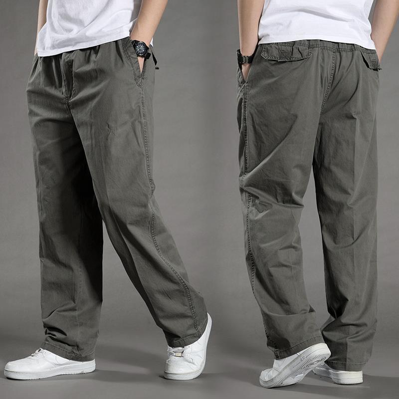 Men's Wide Leg Pure Cotton Workwear Pants - Breathable, Straight Leg Sweatpants for Spring and Autumn