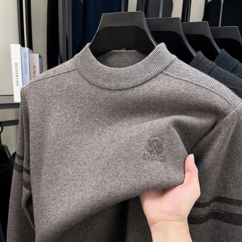 Men s Fleece-Lined Knit Sweater: Warm, Versatile, Half-High Collar for Middle-Aged & Elderly. M