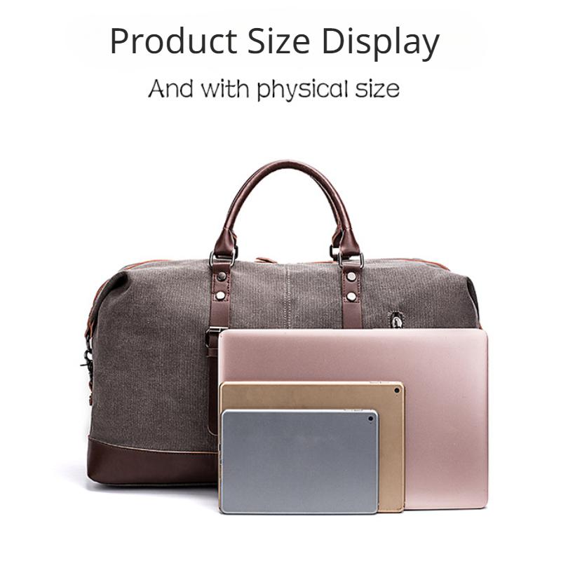 Simple Men Canvas Travel Bag PU Leather Outdoor Sports Gym Fitness Bag Large Capacity Multiple Pockets Handbag Weekend Carry On Duffel Bag