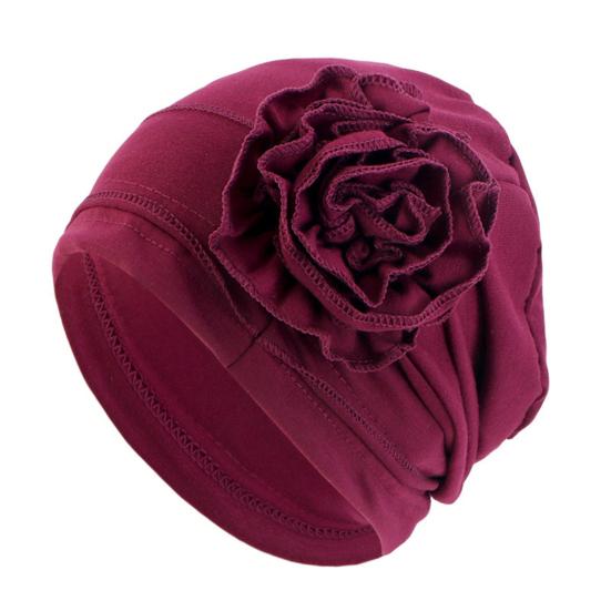 Turban Hat for Women, Side Flower Decor Head Wrap, Pure Color High Elasticity Turban Cap for Sensitive Scalp Postpartum Care Sleep