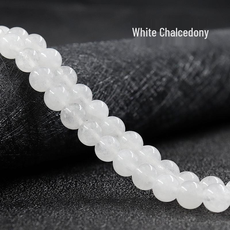 White Chalcedony Beaded String: Handmade Round Loose Beads for DIY Accessories & Ornaments. 4mm, approx. 90 beads, approx. 11g