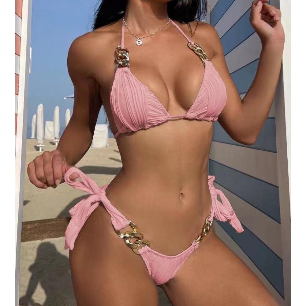 

Сексуальный новый купальник-бикини с цепочкой для женщин XL розовый