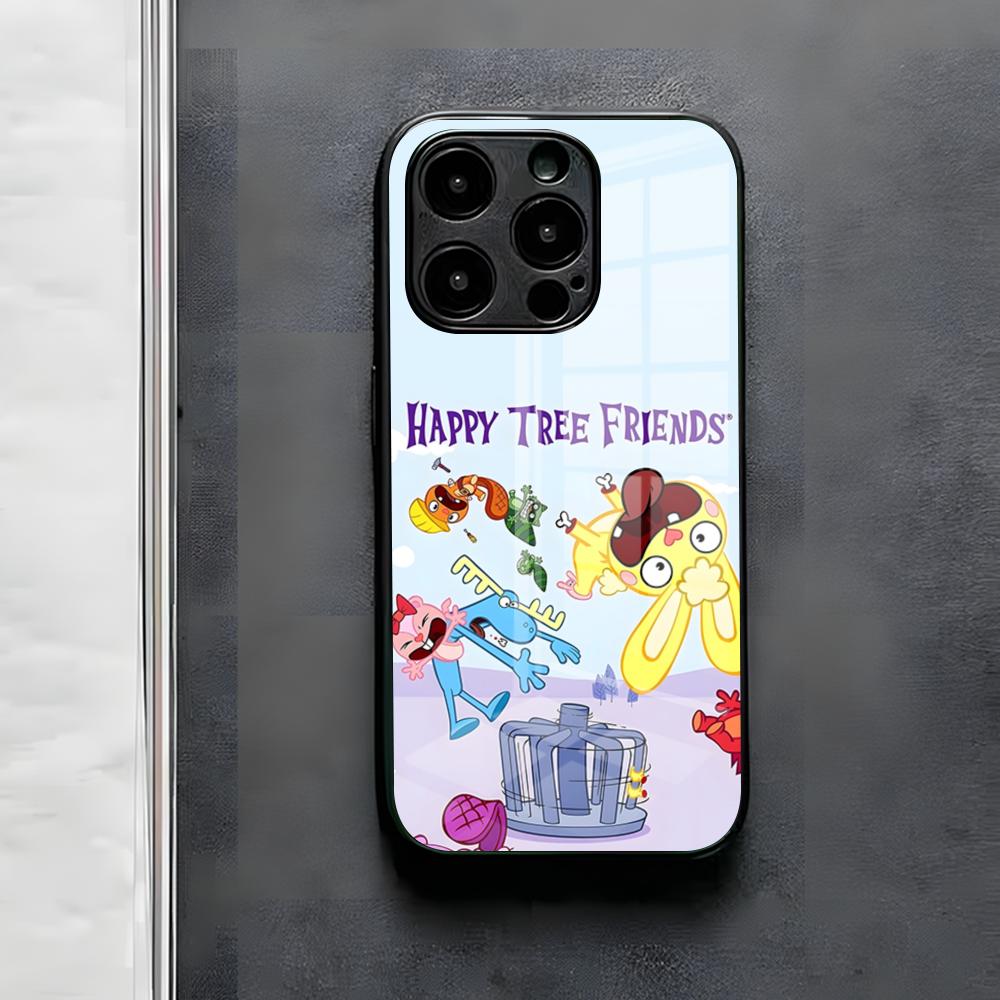 

H-Happy Tree F-Friends Phone Case For IPhone 17 Air 16 E Pro Max 15 14 13 Mini 12 Pro 11 Max Plus Black Glass Cover iPhone 15 Pro