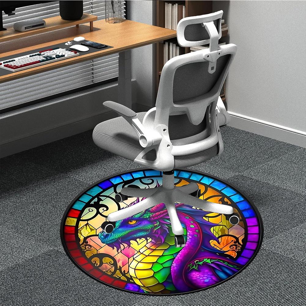 

1pc Stained Glass Dragon Chair Carpet for Office, Soft, Non-Slip Polyester Mat, Office, Entryway, Living Room, Bedroom, yy251207287 80cm by 80cm