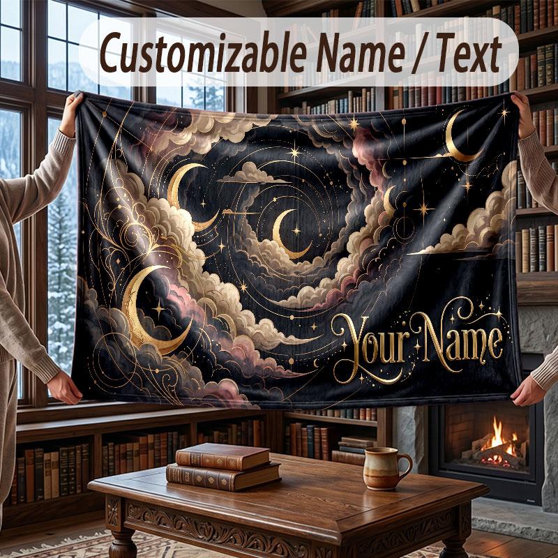 Fantasy Magic Theme Throw Blanket Custom Name Text Personalized Blanket Soft Cozy Blanket for Home Sofa Bed
